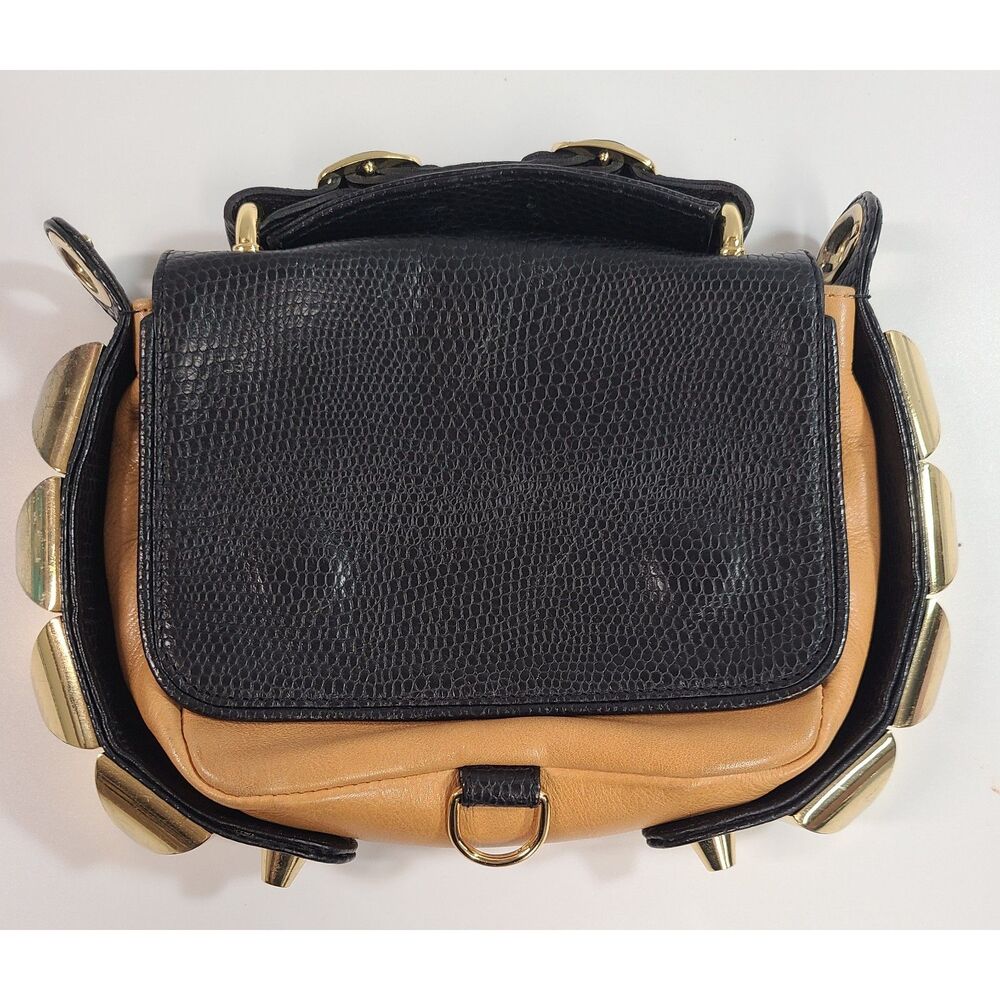 CC SKYE Black & Tan Studded Leather Crossbody Bag